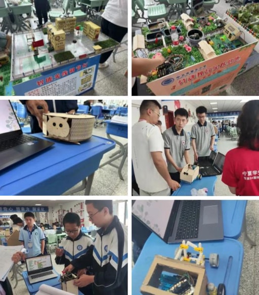 参赛选手兴奋的展示自己的作品